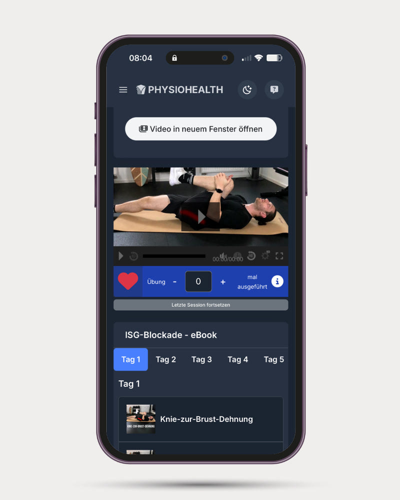 Übungsvideos in der Physiohealth-App auf dem Smartphone